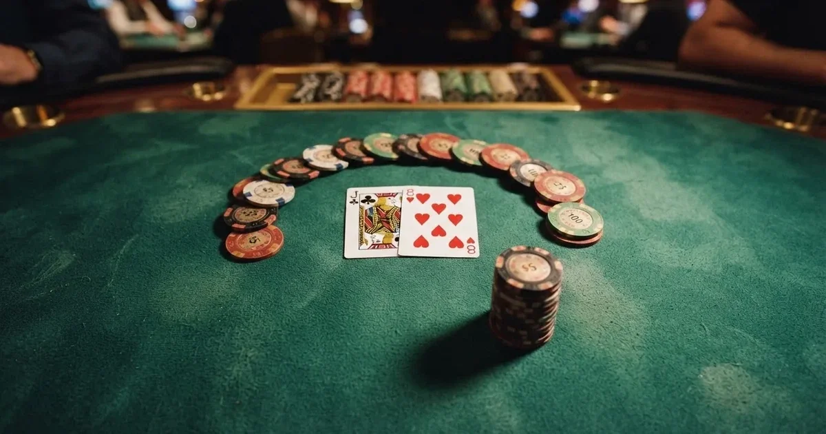 Osvijetljen stol za igru s kartama, snimljen odozgo — blackjack casina u hrvatskoj
