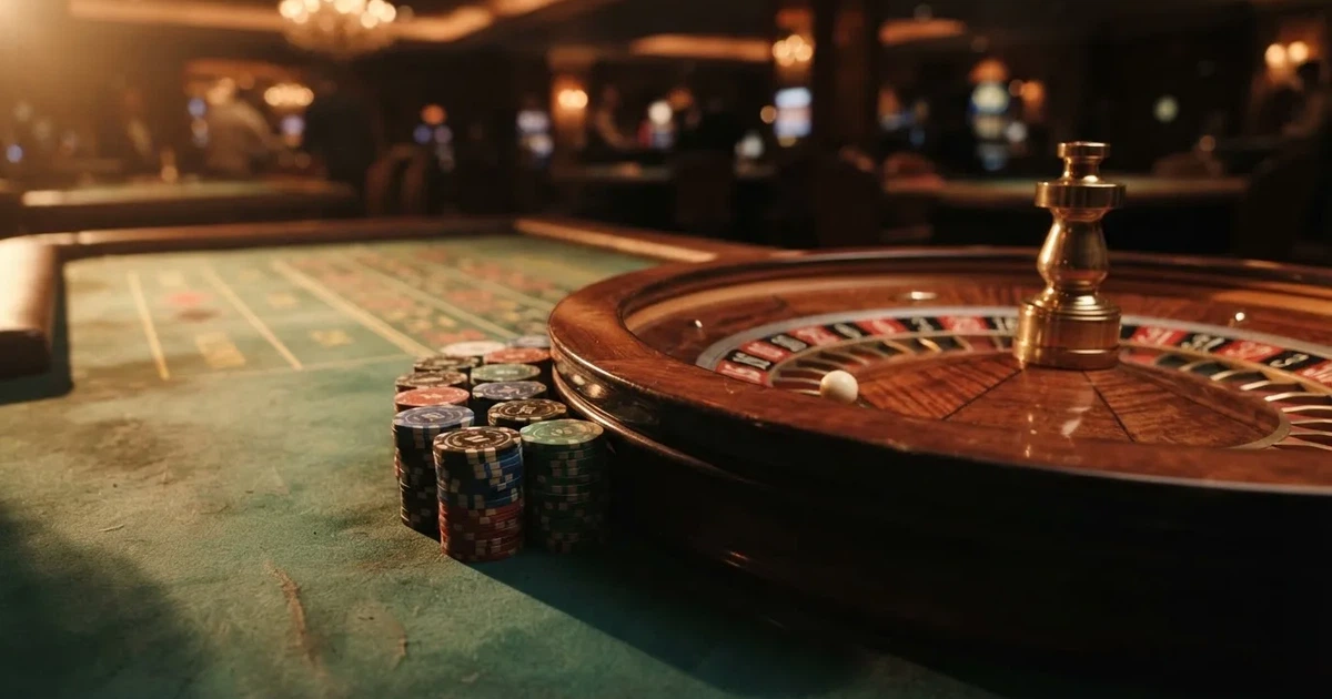 Kotač ruleta i žetoni na zelenom suknu pod toplim večernjim svjetlom — cro casino u hrvatskoj