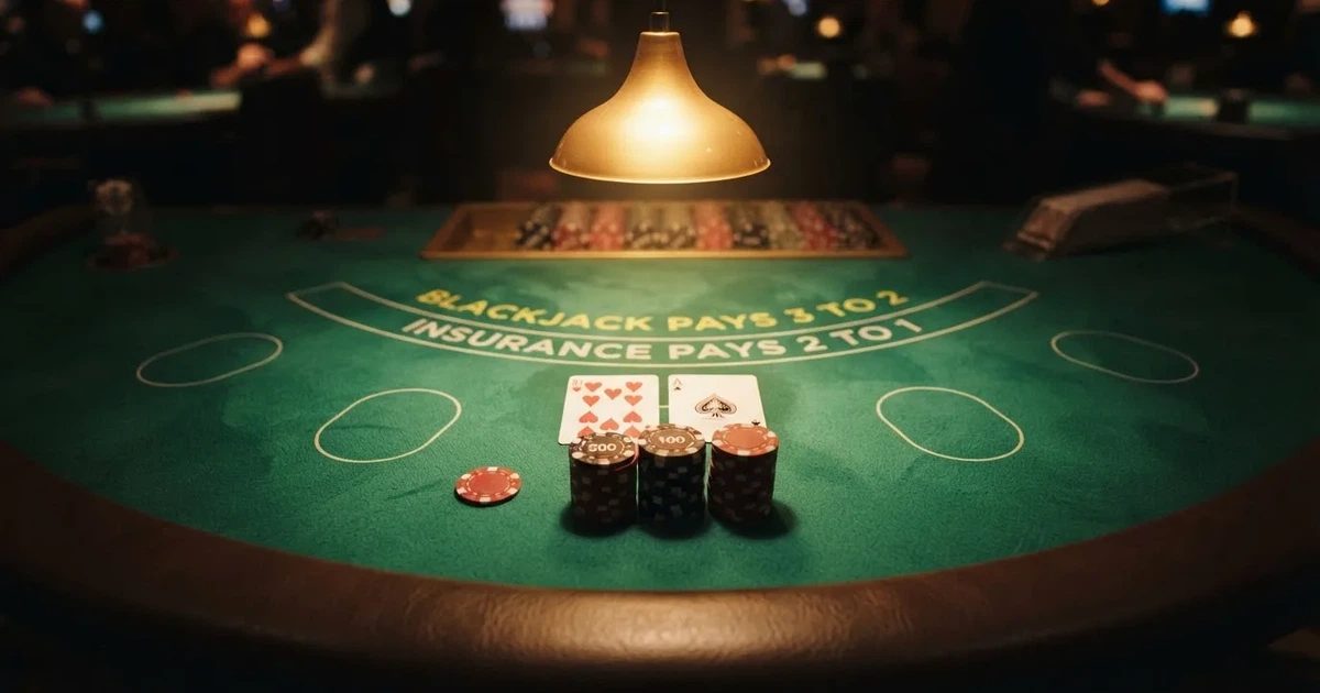 Osvijetljen stol za igru s kartama, snimljen odozgo — igrati blackjack u hrvatskoj
